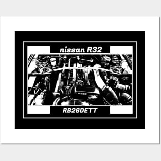 NISSAN SKYLINE GT-R R32 ENGINE (Black Version) Posters and Art